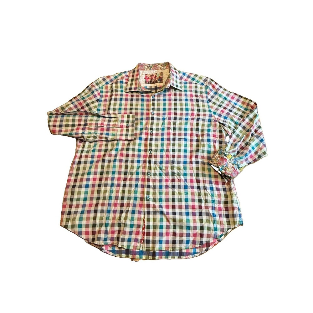 Robert‎ Graham Shirt Mens XXL Colorful Check Grid Geometric Flip Cuff Preppy